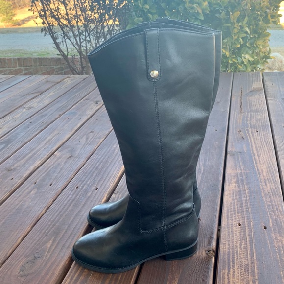 INC Womens Black Fawne Round Toe Stacked Heel Zip-Up Leather Riding Boot 7.5 M - Picture 2 of 8